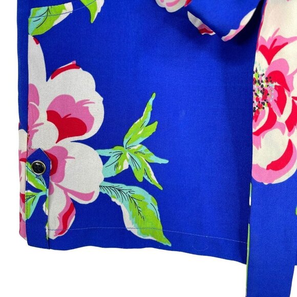 Yumi Kim Floral Romper Small VNeck Short Sleeve Belted Dodger Blue - Picture 6 of 13